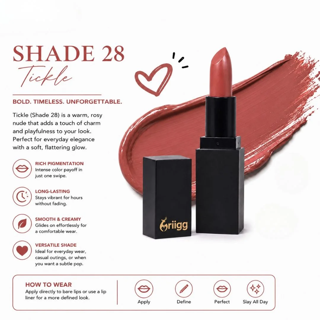 Mriigg Matte Lipstick Shade 28 Tickle | Rosy Nude Lip Color | Rich Pigment