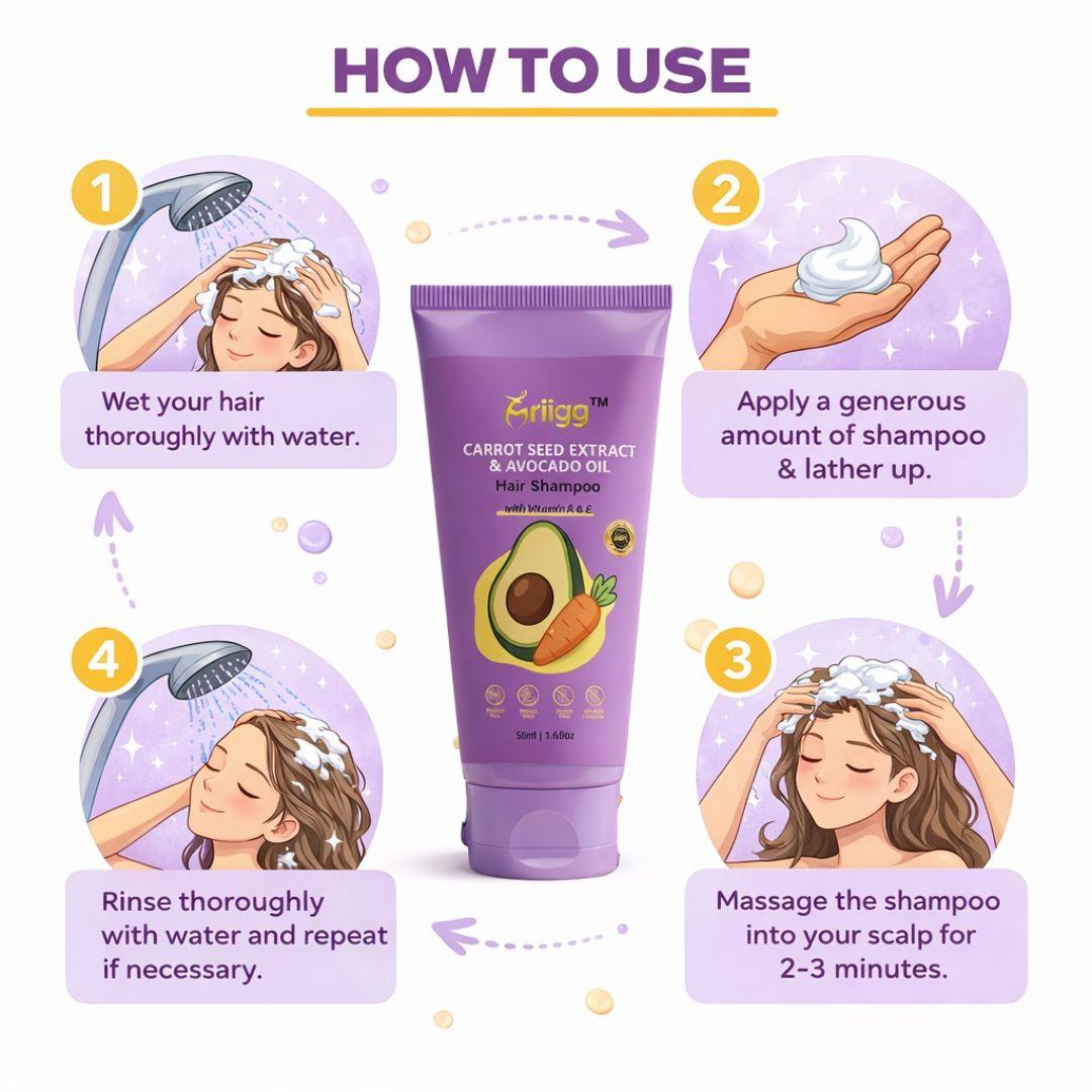 MRIIGG Carrot Seed & Avocado Oil Hair Shampoo with Vitamin A + E 50ml