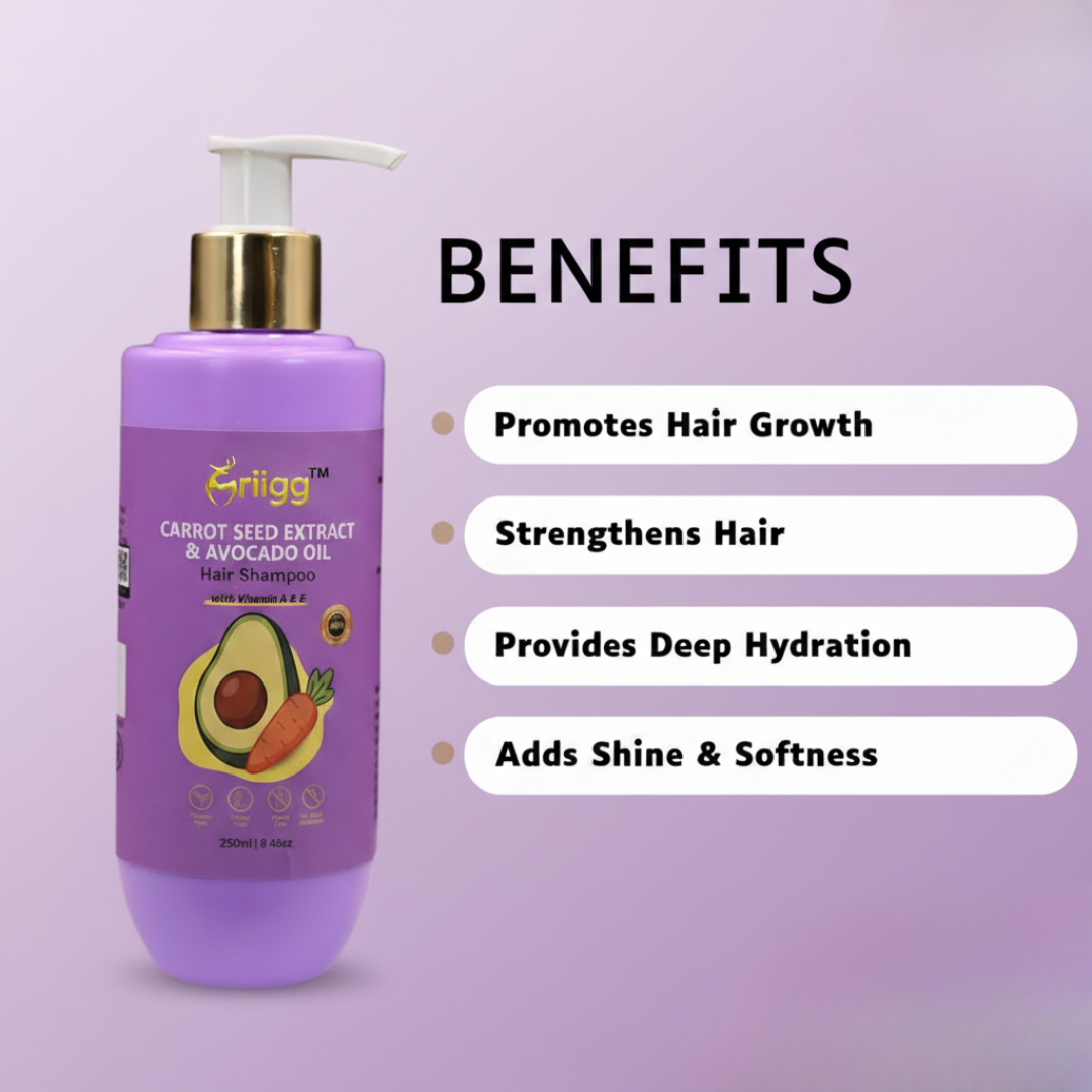 MRIIGG Carrot Seed Extract & Avocado Oil Hair Shampoo with Vitamin A + E 250ml