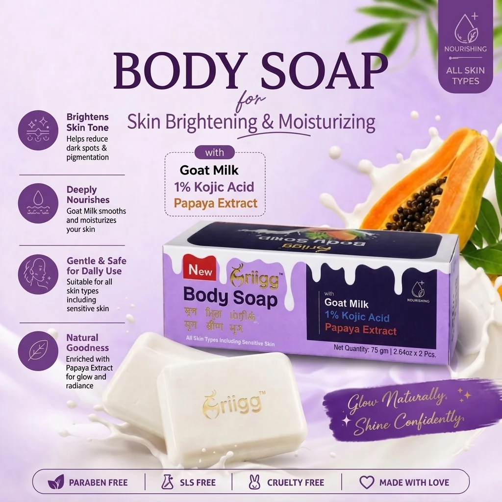 MRIIGG Body Soap with Kojic Acid, Papaya & Goat Milk 75*2pcs